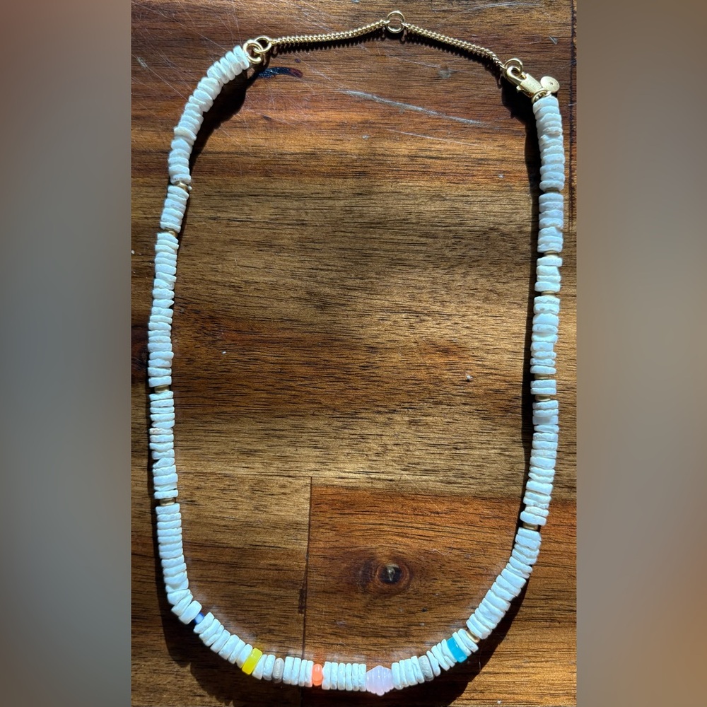 Madewell Elegant White Pooka Shell and Gold Beaded Necklace
